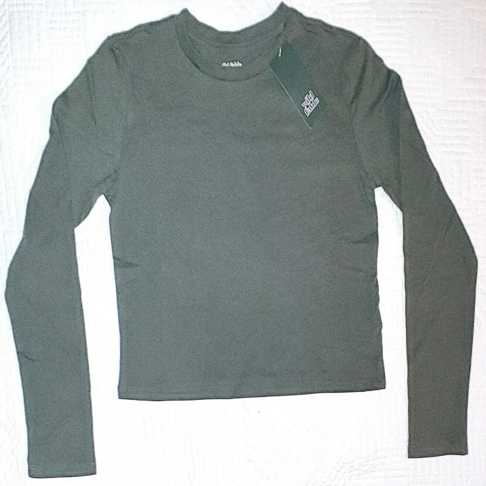 Wild Fable Lightweight Olive Long Sleeve Crop T-Shirt X-Small